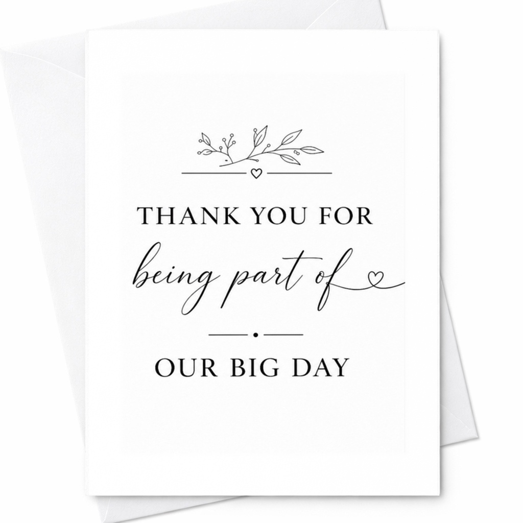 Thank You For Being Part Of Our Big Day Wedding Card Elegant Minimal Gratitude Card For Bride Groom Guests Catering Team C3140