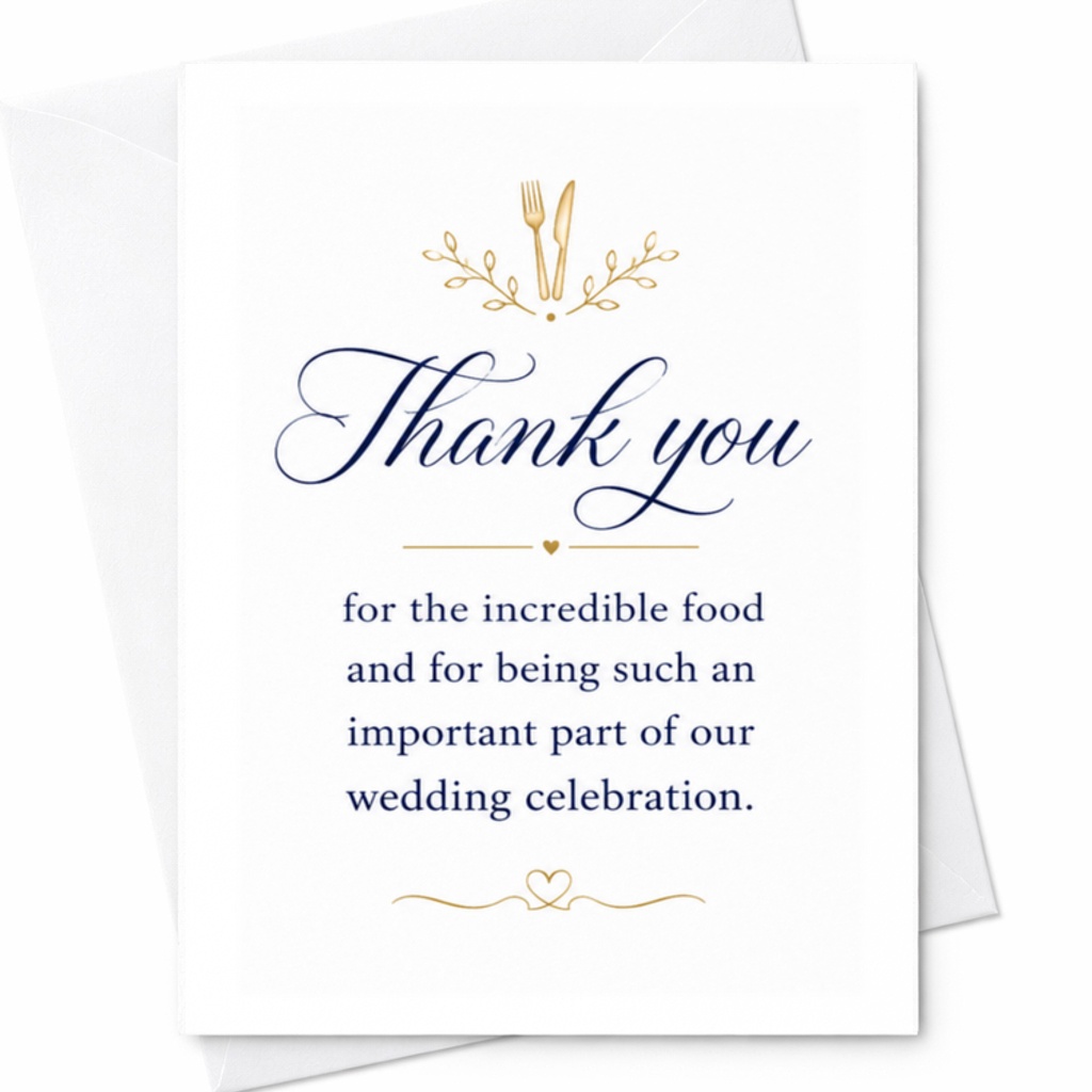 Thank You For The Incredible Food Wedding Card Appreciation For Important Part Of Our Celebration Reception Gratitude Card C3155