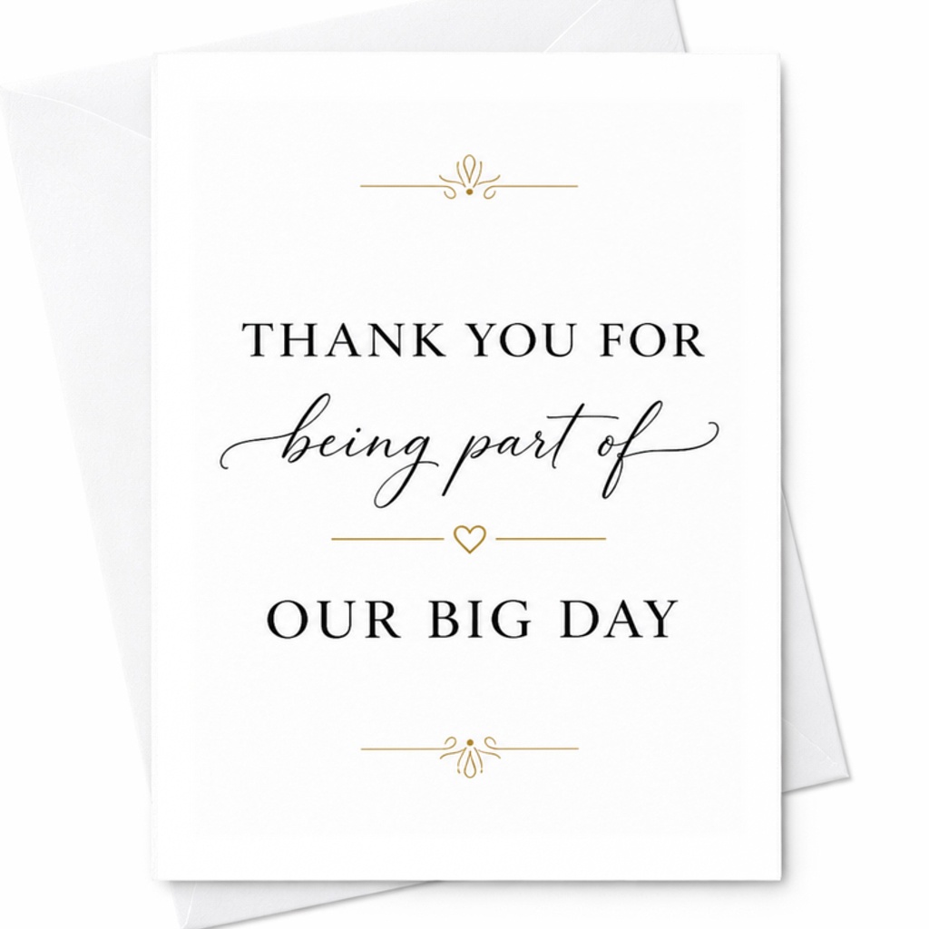 Thank You For Being Part Of Our Big Day Wedding Card Elegant Minimal Gratitude Card For Bride Groom Guests Catering Team C3141