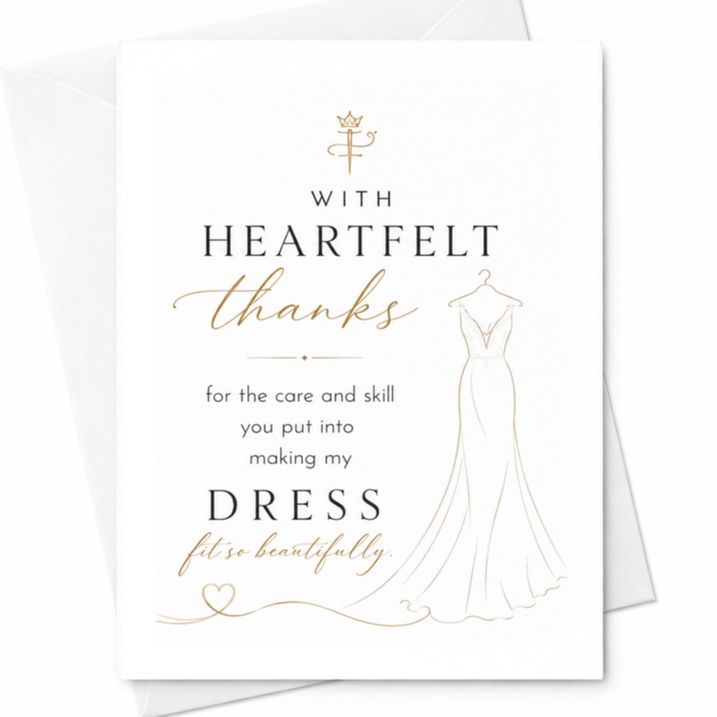 With Heartfelt Thanks Wedding Dressmaker Card Bridal Gown Appreciation Card For Seamstress Tailor Elegant Wedding Card C3142