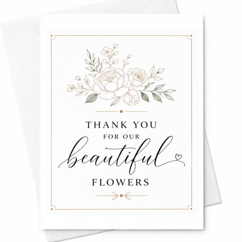 Thank You For Our Beautiful Flowers Wedding Thank You Card Elegant Floral Appreciation Card For Guests With Envelope C3150