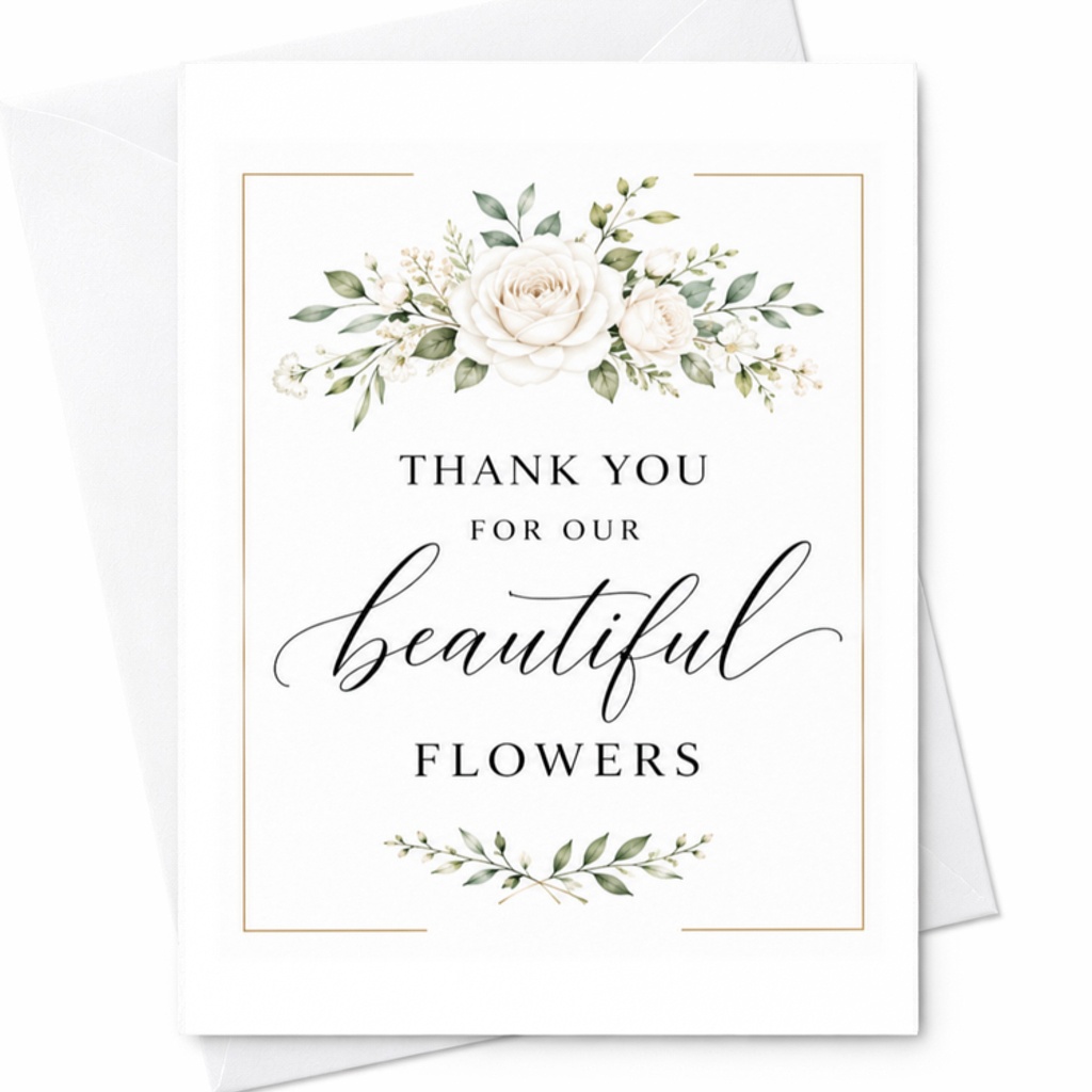 Thank You For Our Beautiful Flowers Wedding Day Card Elegant Thank You Card For Wedding Guests Floral With Envelope C3151