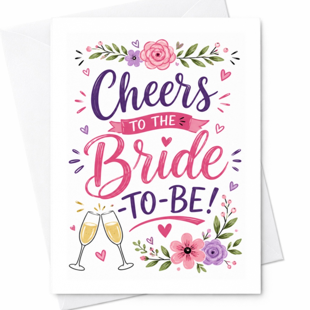 Cheers To The Bride-To-Be Wedding Card Engagement Celebration Card For Bride Cute Floral With Champagne Glasses C3160