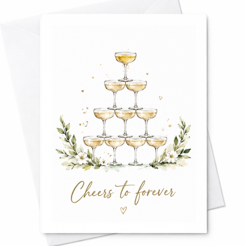 Cheers To Forever Wedding Card Newlyweds Champagne Flute Romantic Marriage Congratulations Card For Bride And Groom C3169