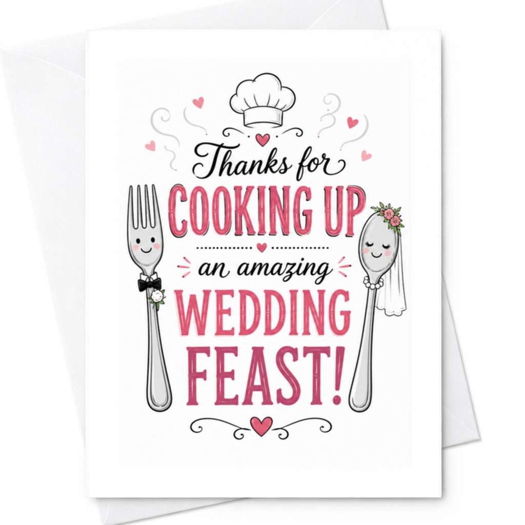 Thanks For Cooking Up An Amazing Wedding Feast Wedding Card Cute Thank You Card For Chef Bride Groom Culinary Theme C3173
