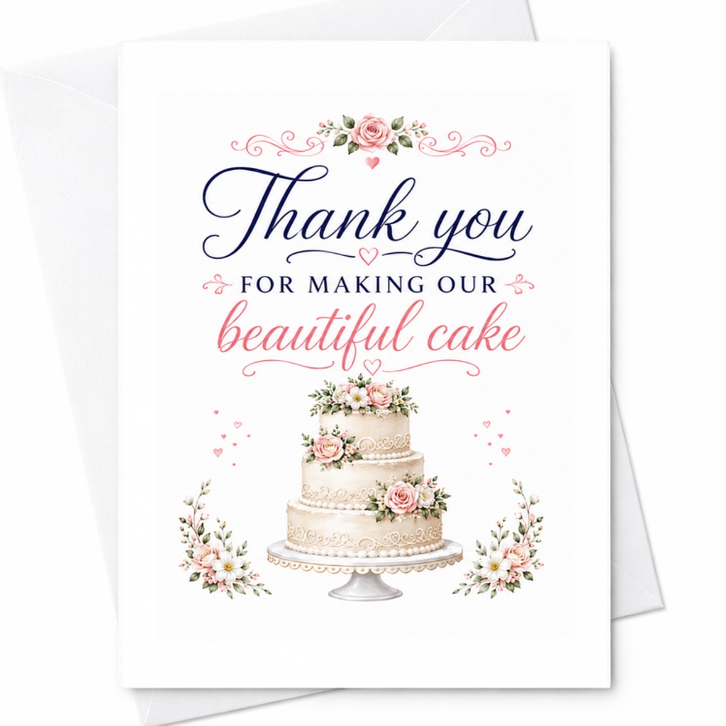 Thank You For Making Our Beautiful Cake Wedding Card Appreciation Card For Baker Floral Cake Sweet Gratitude Card C3176