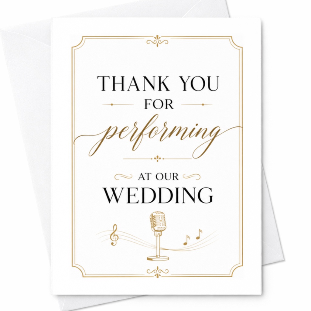 Thank You For Performing At Our Wedding Card Musician Appreciation Wedding Card For Band Singer Performer Wedding Reception C3159
