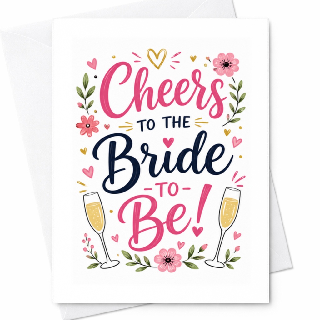 Cheers To The Bride To Be Wedding Card Engagement Celebration Card For Bride Cute Floral With Champagne Glasses C3161