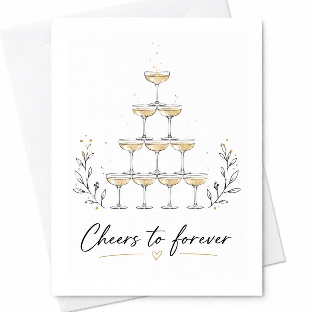 Cheers To Forever Wedding Card Newlyweds Champagne Flute Romantic Marriage Congratulations Card For Bride And Groom C3168