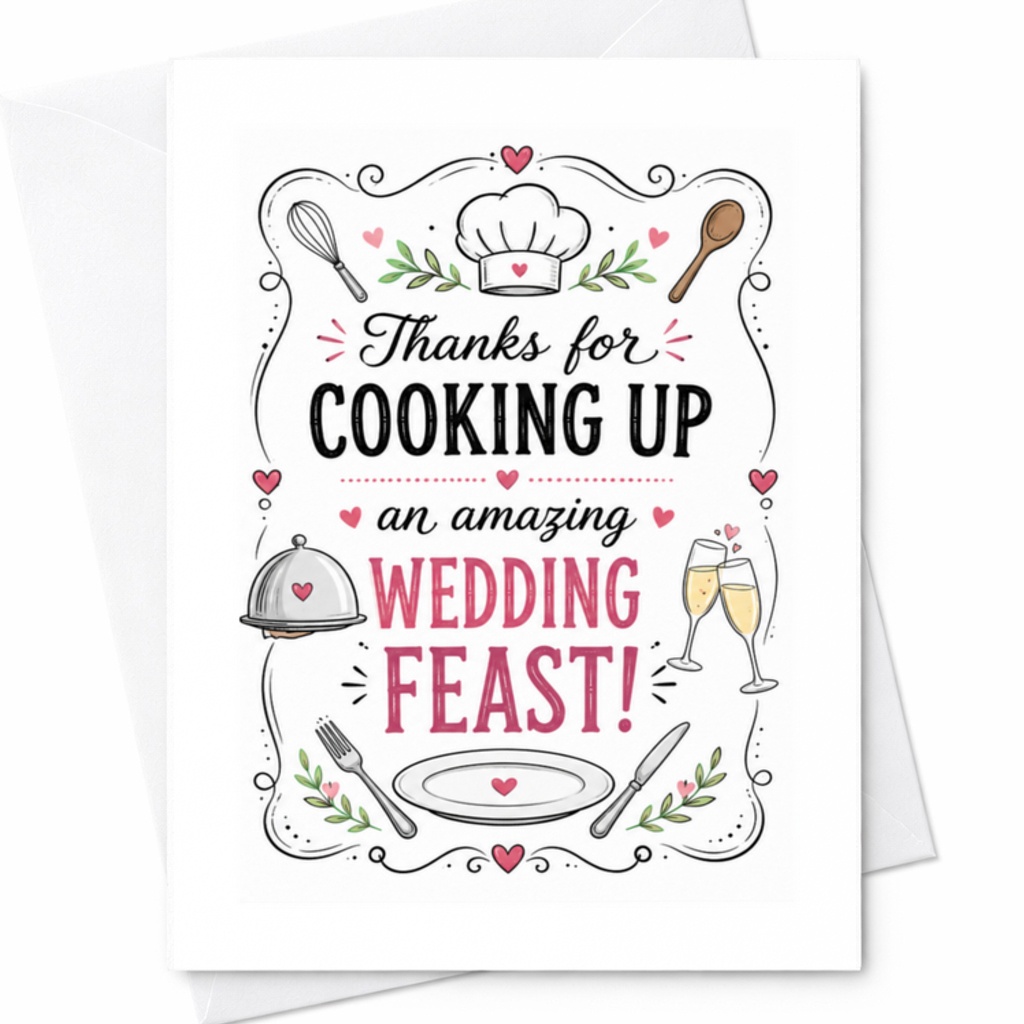 Thanks For Cooking Up An Amazing Wedding Feast Wedding Card Chef Appreciation Cute Bridal Shower Reception Thank You Card C3172