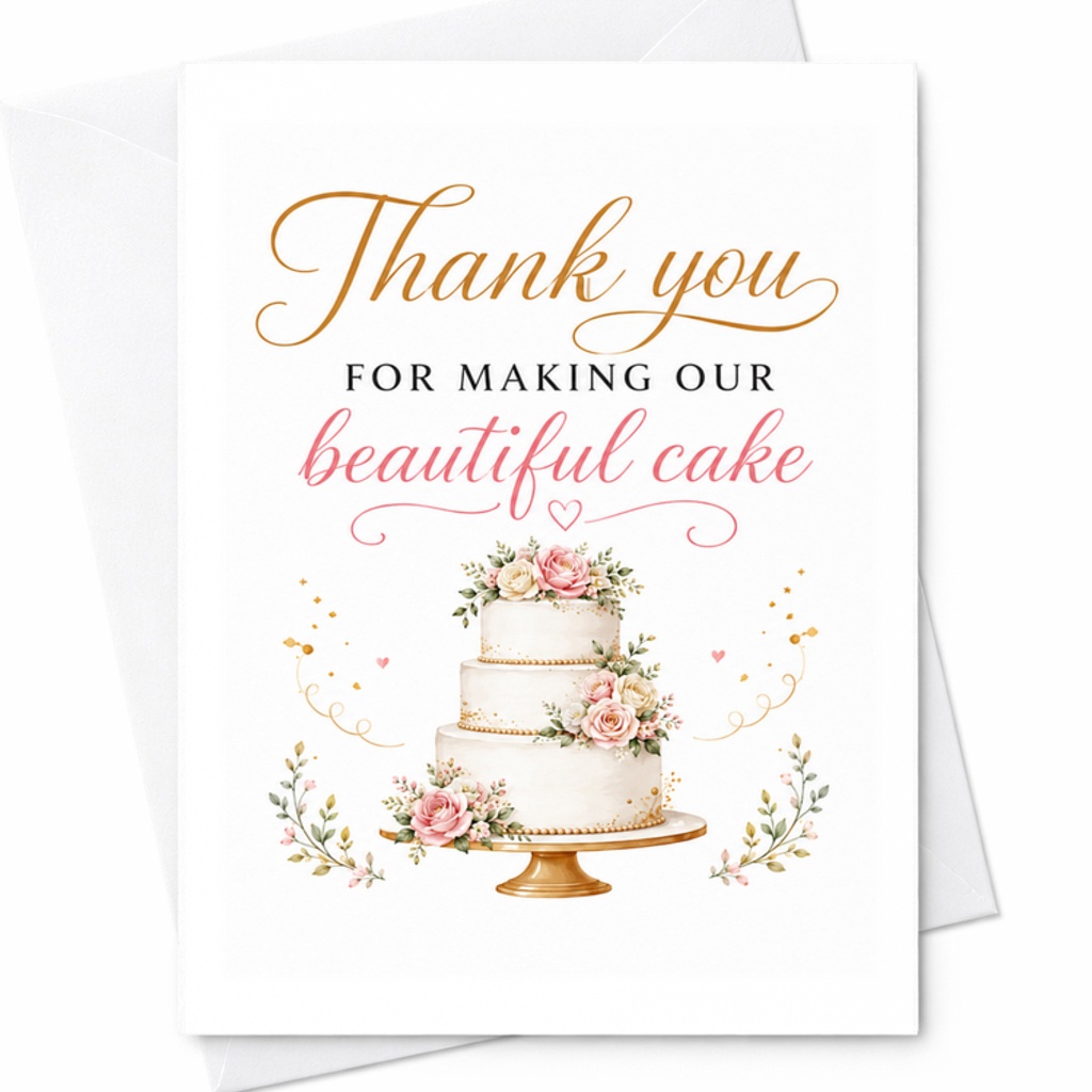 Thank You For Making Our Beautiful Cake Wedding Card Appreciation Card For Baker Floral Cake Elegant Thank You Card C3177