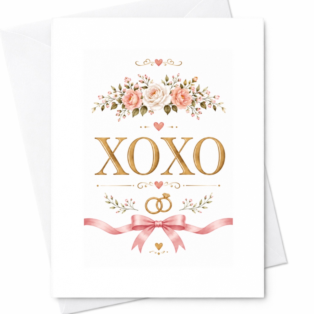 Xoxo Wedding Card Romantic Engagement Card Newlyweds Congratulations Bride Groom Cute Floral Anniversary Card C3181