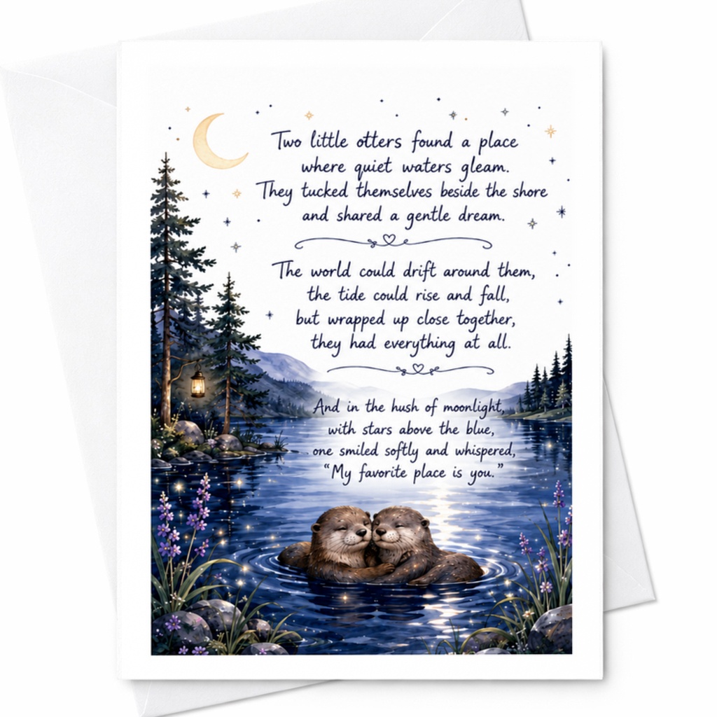 Two Little Otters Found A Place Wedding Anniversary Card Romantic Cute Otter Couple Love Card Sweet Sentimental Card C3183