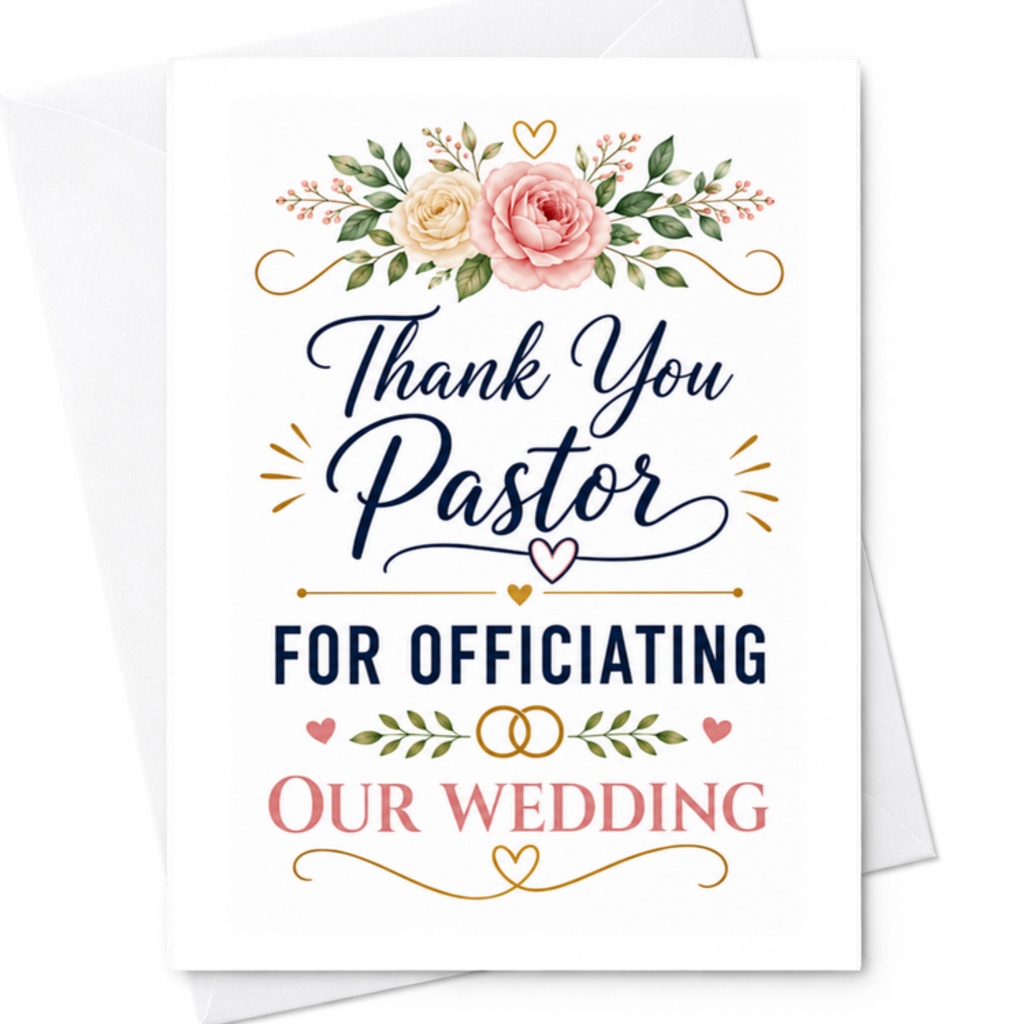 Thank You Pastor For Officiating Our Wedding Card Christian Officiant Appreciation Bride Groom Church Ceremony Gratitude C3185
