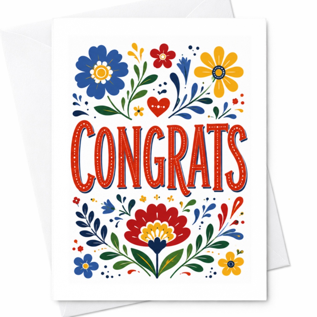 Congrats Floral Congratulations Card Colorful Flower Graduation Wedding Engagement New Job Achievement Celebration C3190