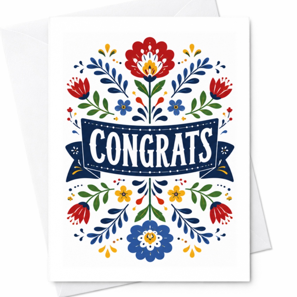 Congrats Floral Congratulations Card Colorful Flower Graduation Wedding Engagement New Job Achievement Celebration C3191