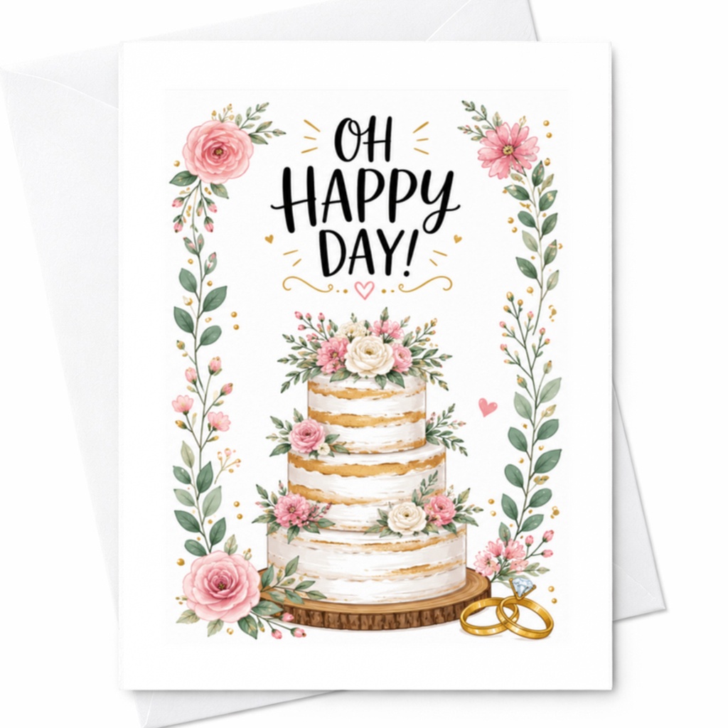 Oh Happy Day Wedding Card Cute Floral Cake Engagement Celebration Card For Bride And Groom Romantic Wedding Wishes C3196