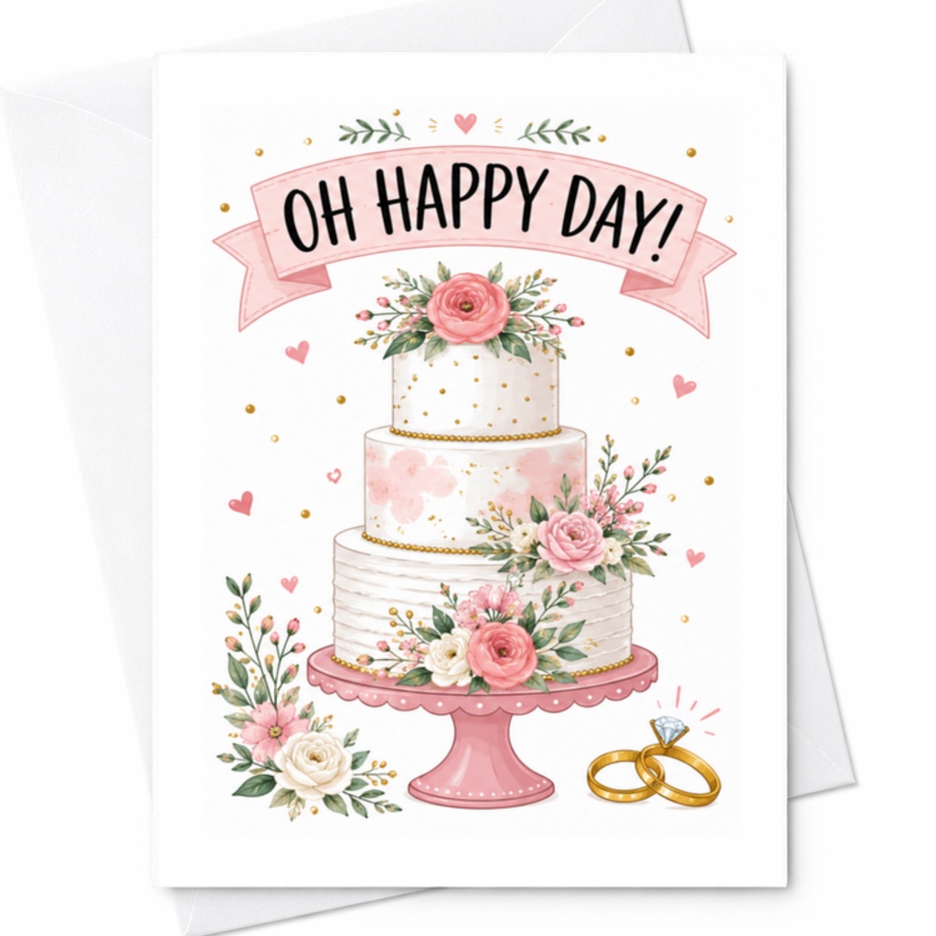 Oh Happy Day Wedding Card Cute Floral Cake Engagement Celebration Card For Bride And Groom Romantic Wedding Wishes C3197