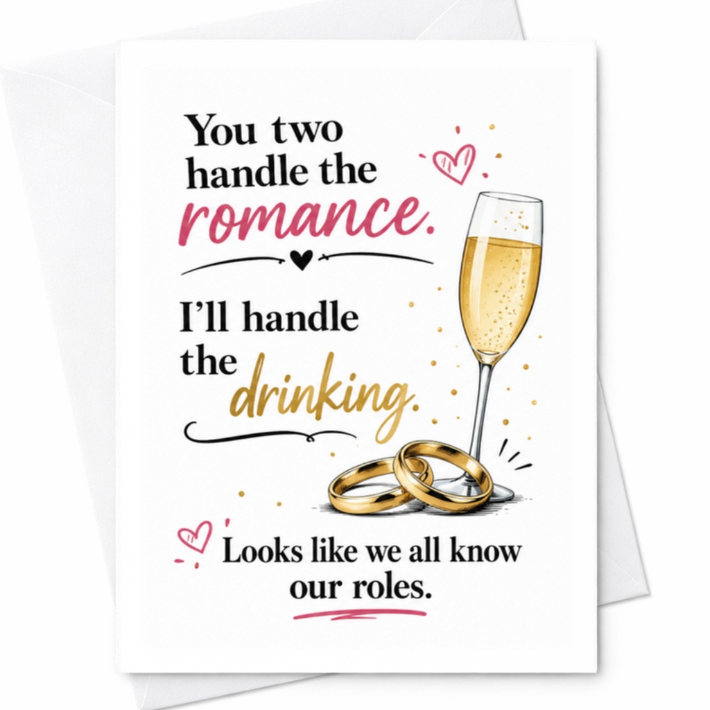 You Two Handle The Romance I'll Handle The Drinking Funny Wedding Card Engagement Bridal Shower Card For Newly Engaged Couple C3202
