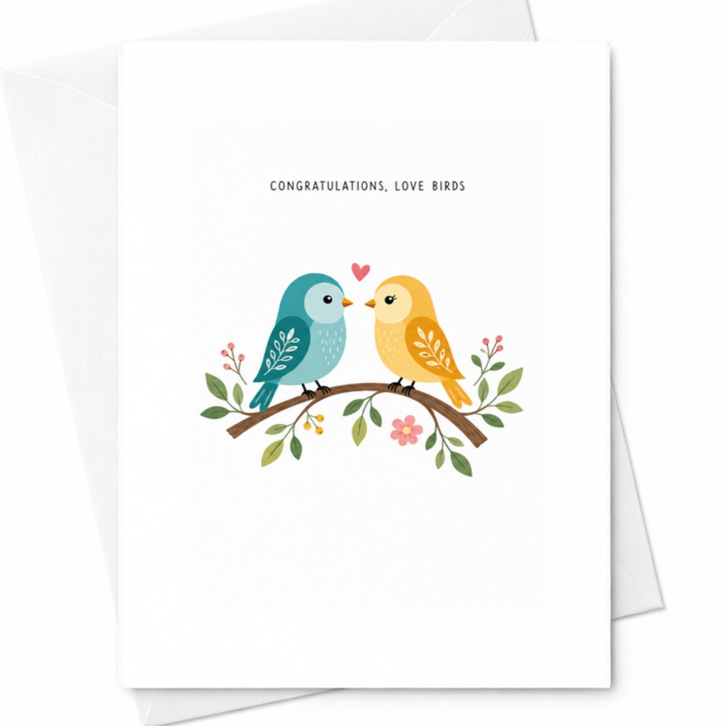 Congratulations, Love Birds Wedding Card Cute Anniversary Card For Couple Romantic Love Birds Engagement Card C3214