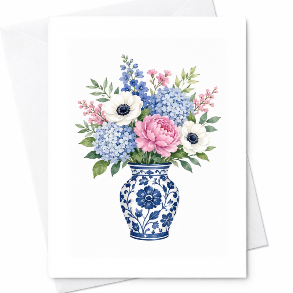 Watercolor Floral Vase Blank Greeting Card Botanical Note Card For Her Flower Lover Elegant Everyday Card Beautiful Art C3237