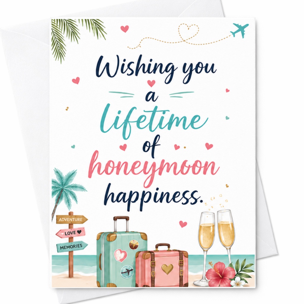 Wishing You A Lifetime Of Honeymoon Happiness Wedding Card Newlyweds Romantic Greeting Card For Couple Love Adventure C3206