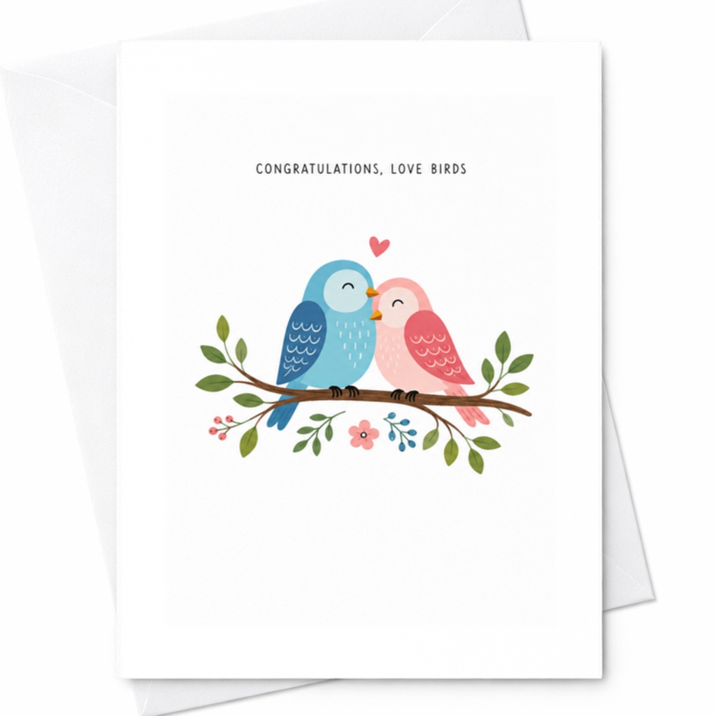 Congratulations, Love Birds Wedding Card Cute Anniversary Card For Couple Romantic Love Birds Engagement Celebration C3215