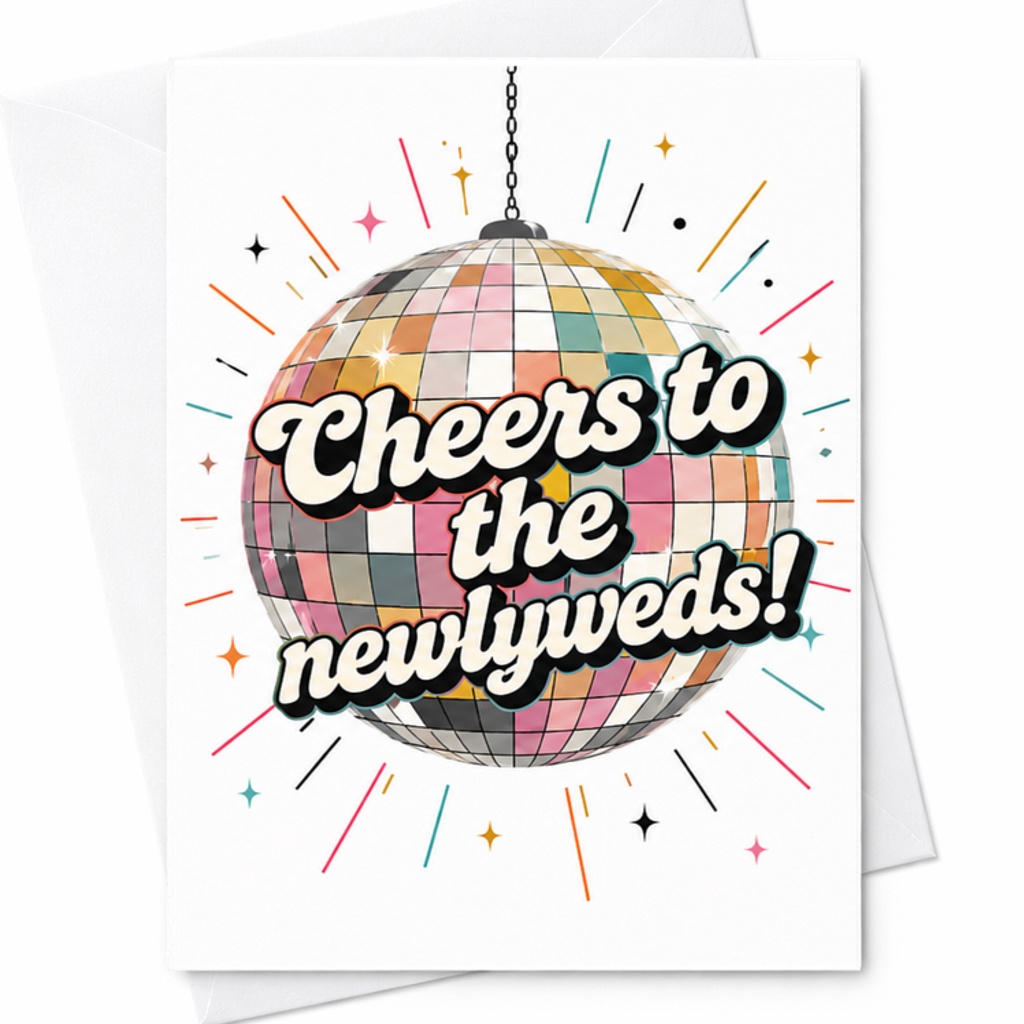 Cheers To The Newlyweds Wedding Card Disco Ball Celebration Card For Bride And Groom Fun Newly Married Couple Greeting C3223