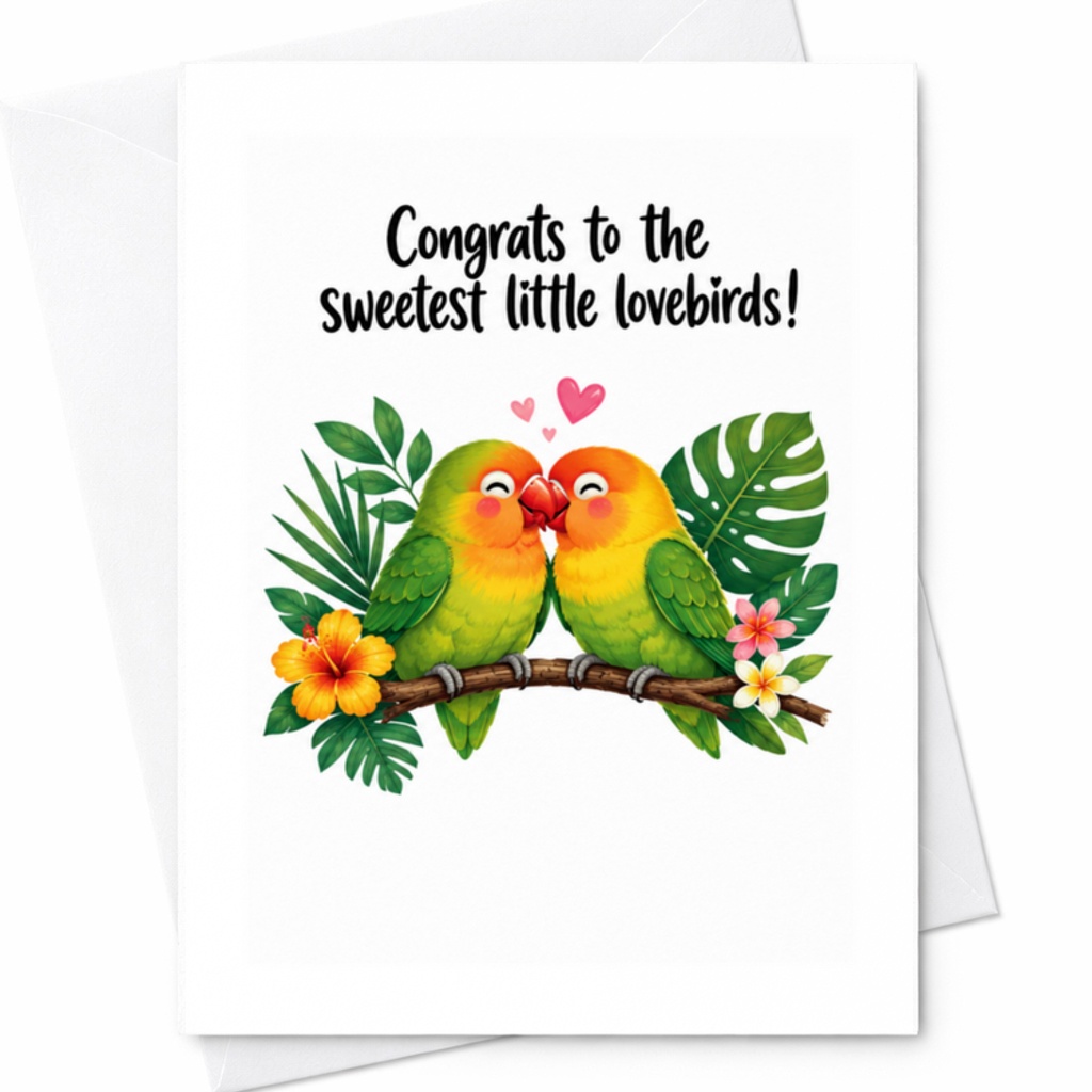 Congrats To The Sweetest Little Lovebirds Wedding Card Cute Newlyweds Congratulations Card For Couple Tropical Lovebirds C3224