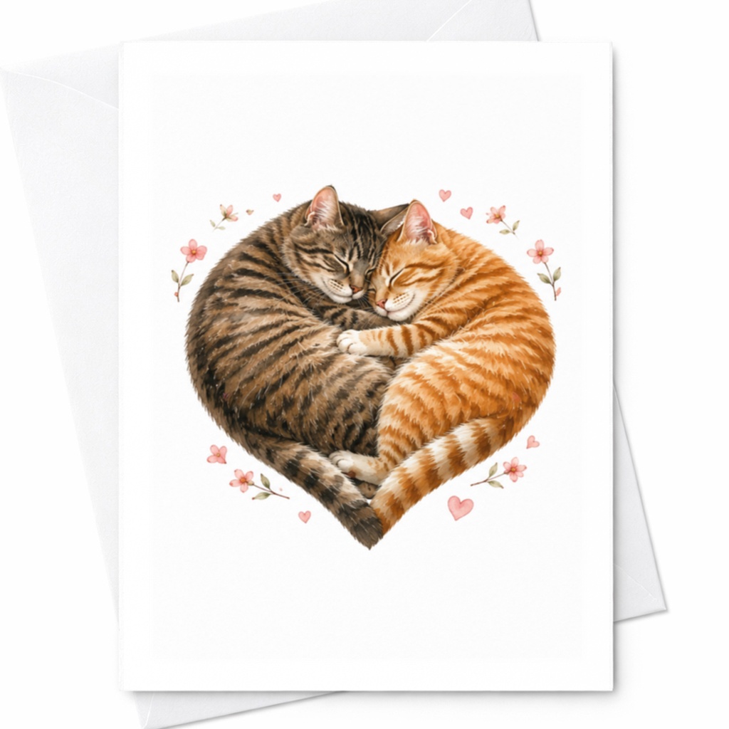 Cat Love Card Romantic Animal Card Blank Greeting Card For Cat Lover Cute Couple Anniversary Card Watercolor Floral C3235