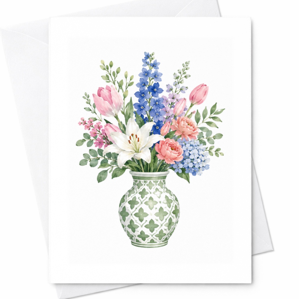 Watercolor Floral Vase Blank Greeting Card Botanical Note Card For Her Flower Lover Everyday Card Elegant Floral Art C3236