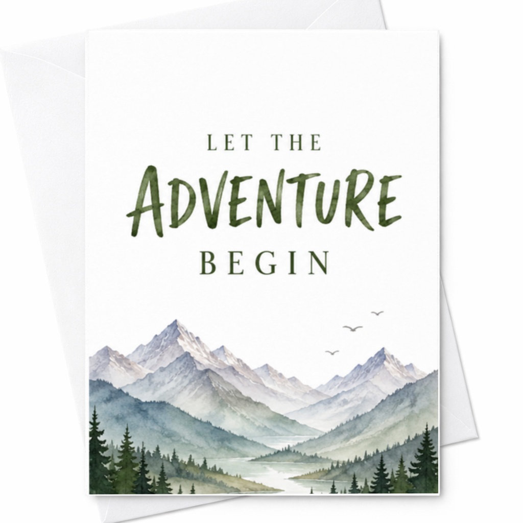 Let The Adventure Begin Wedding Card Mountain Landscape Newlyweds Adventure Couple Engagement Card Romantic Nature Scene C3240