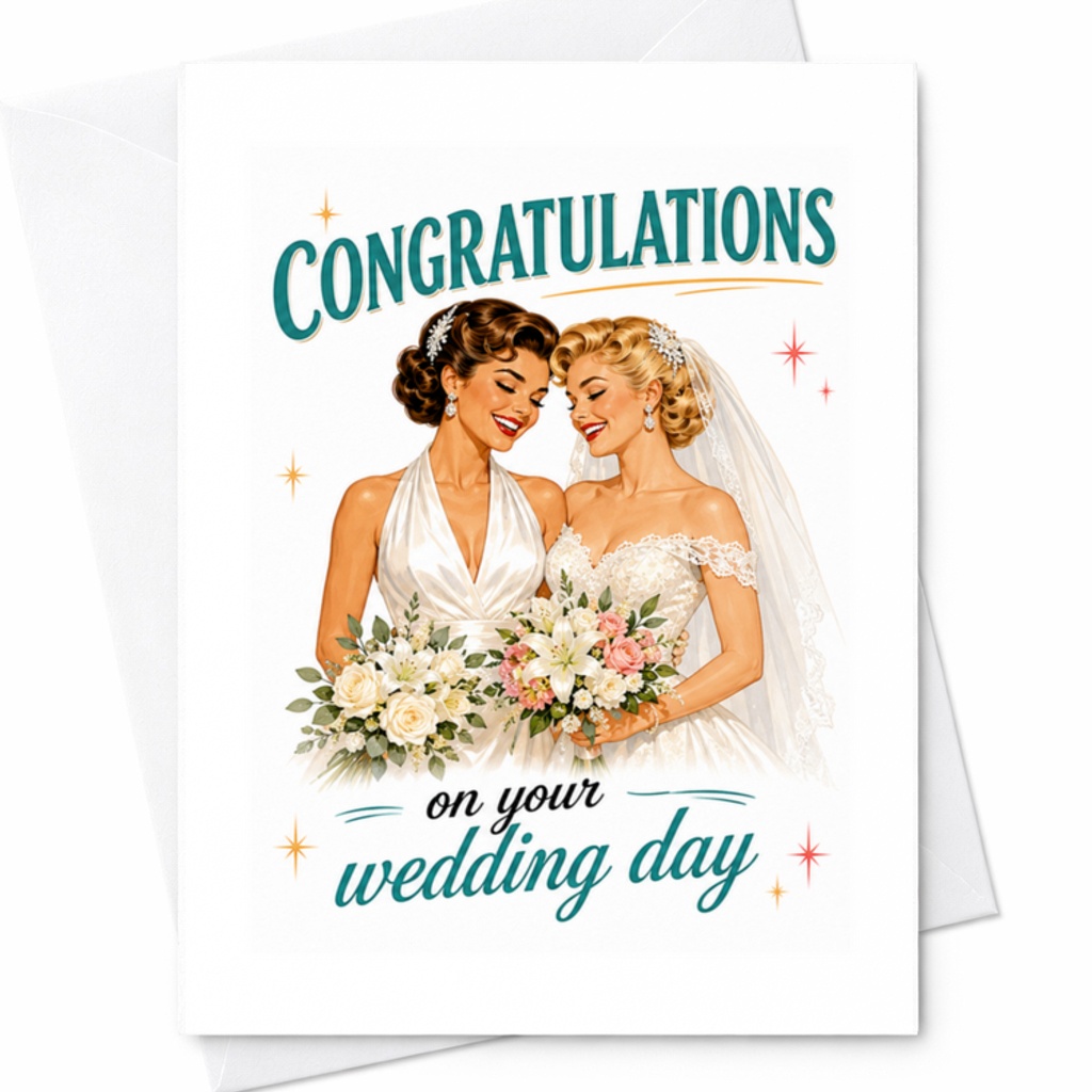 Congratulations On Your Wedding Day Vintage Brides Wedding Card Mrs And Mrs Lgbtq Lesbian Couple Romantic Marriage Card C3244