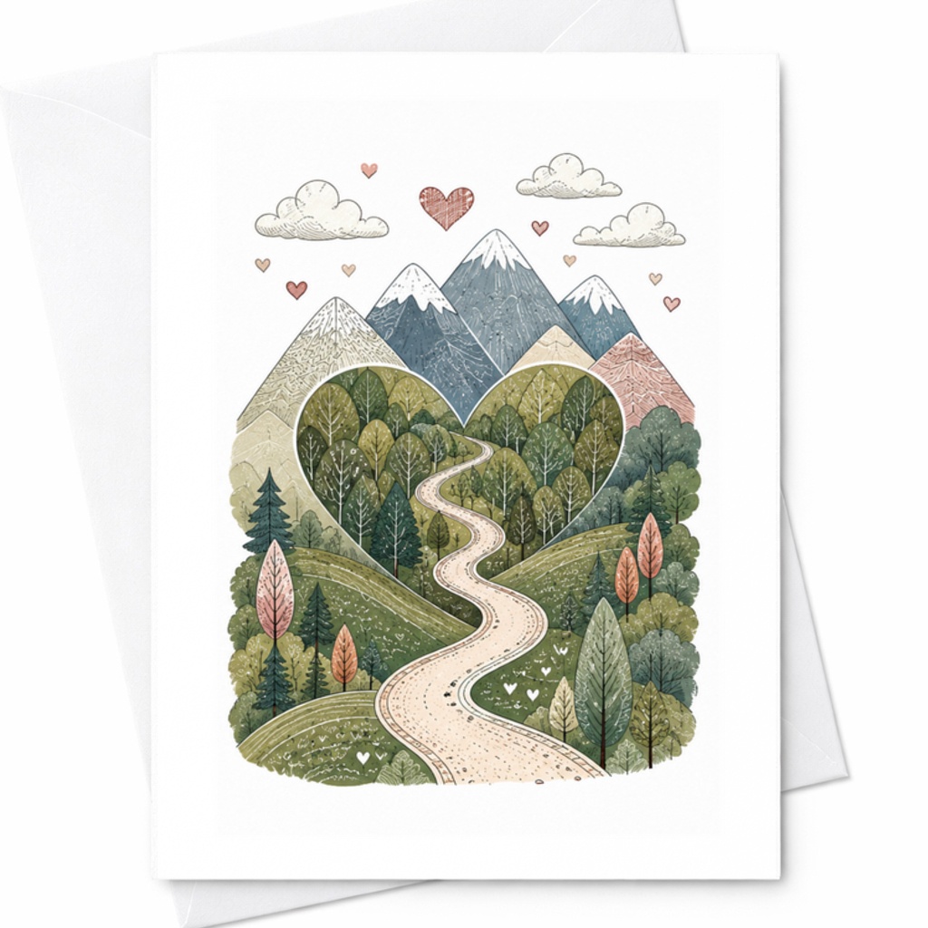 Heart Shaped Mountain Landscape Wedding Card Romantic Nature Scene For Couple Anniversary Love Card Cute Outdoorsy C3256