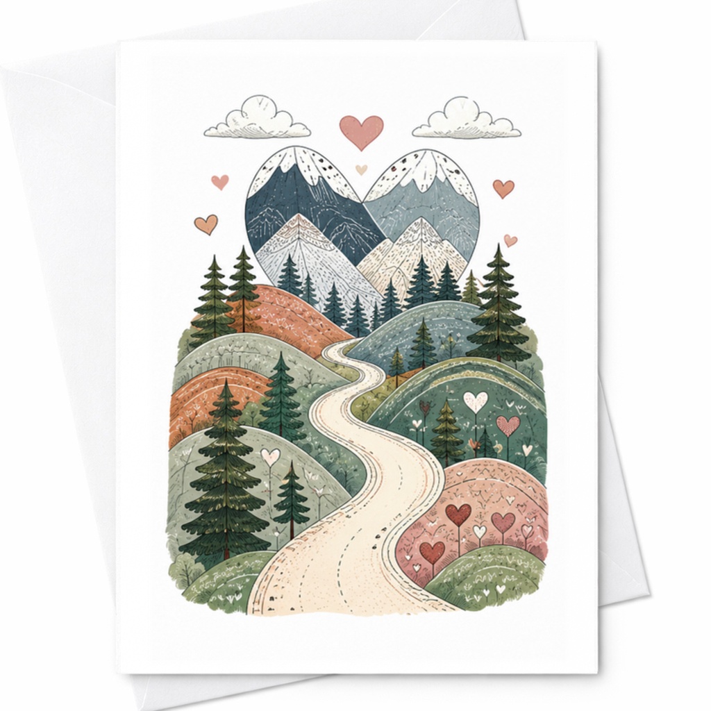 Heart Shaped Mountain Landscape Wedding Card Romantic Nature Scene For Couple Love Card Anniversary Card Cute C3257
