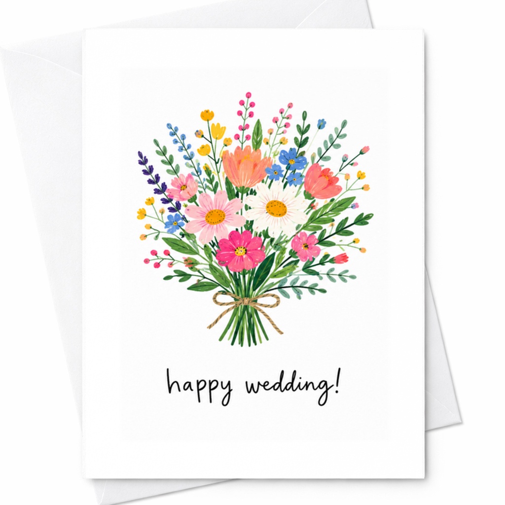 Happy Wedding! Floral Wedding Card Colorful Bouquet Greeting Card For Couple Romantic Marriage Congratulations Card C3238