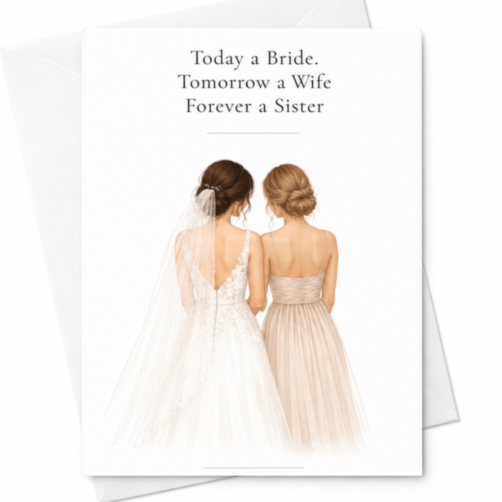 Today A Bride. Tomorrow A Wife Forever A Sister Wedding Card Elegant Bridal Shower Sister Gift Bridesmaid Card Watercolor Art C3267