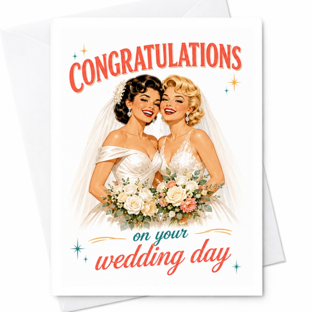 Congratulations On Your Wedding Day Vintage Brides Wedding Card Lgbtq Mrs And Mrs Lesbian Couple Marriage Celebration C3245