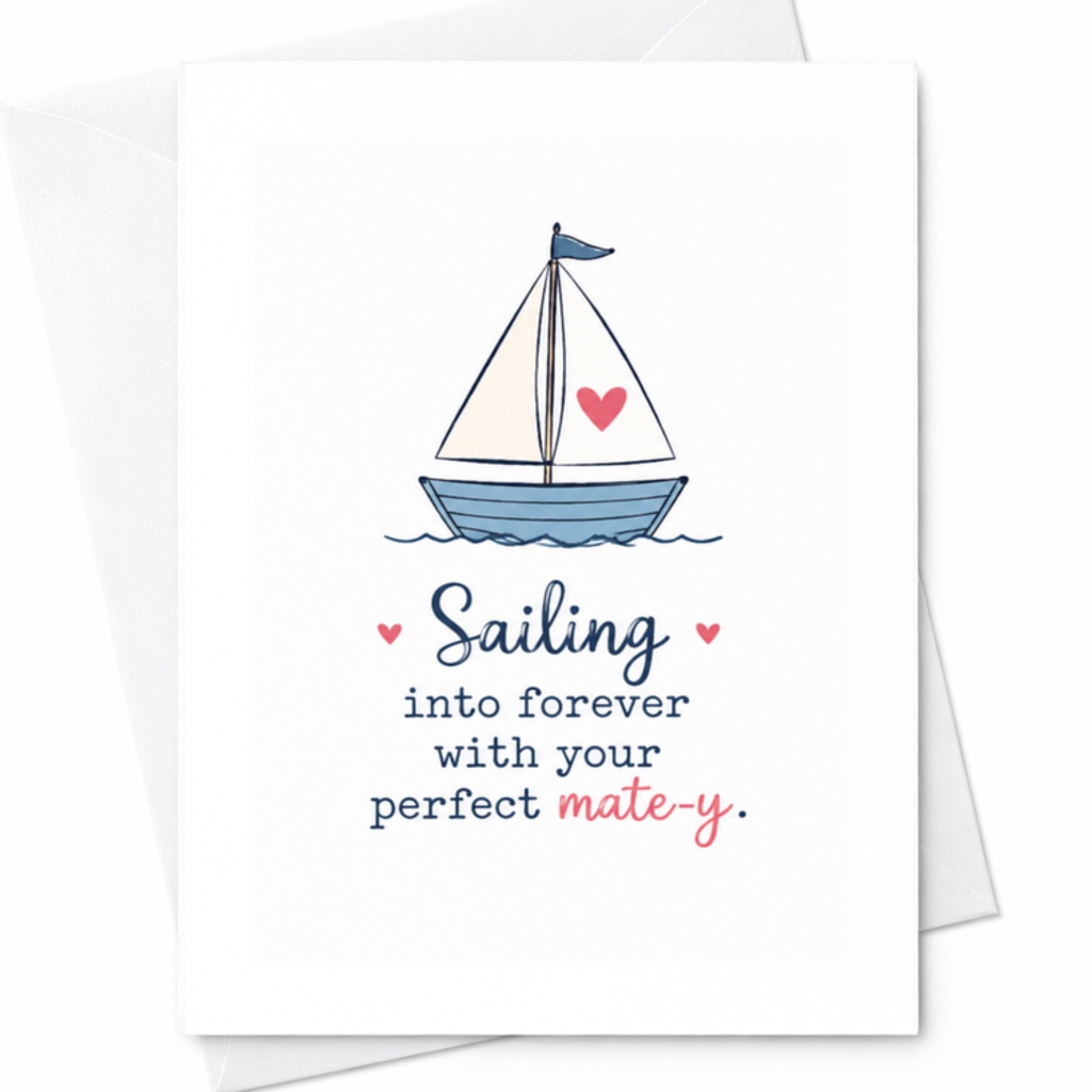 Sailing Into Forever With Your Perfect Mate-Y Wedding Card Nautical Pun Card For Couple Cute Sailboat Love Card C3247