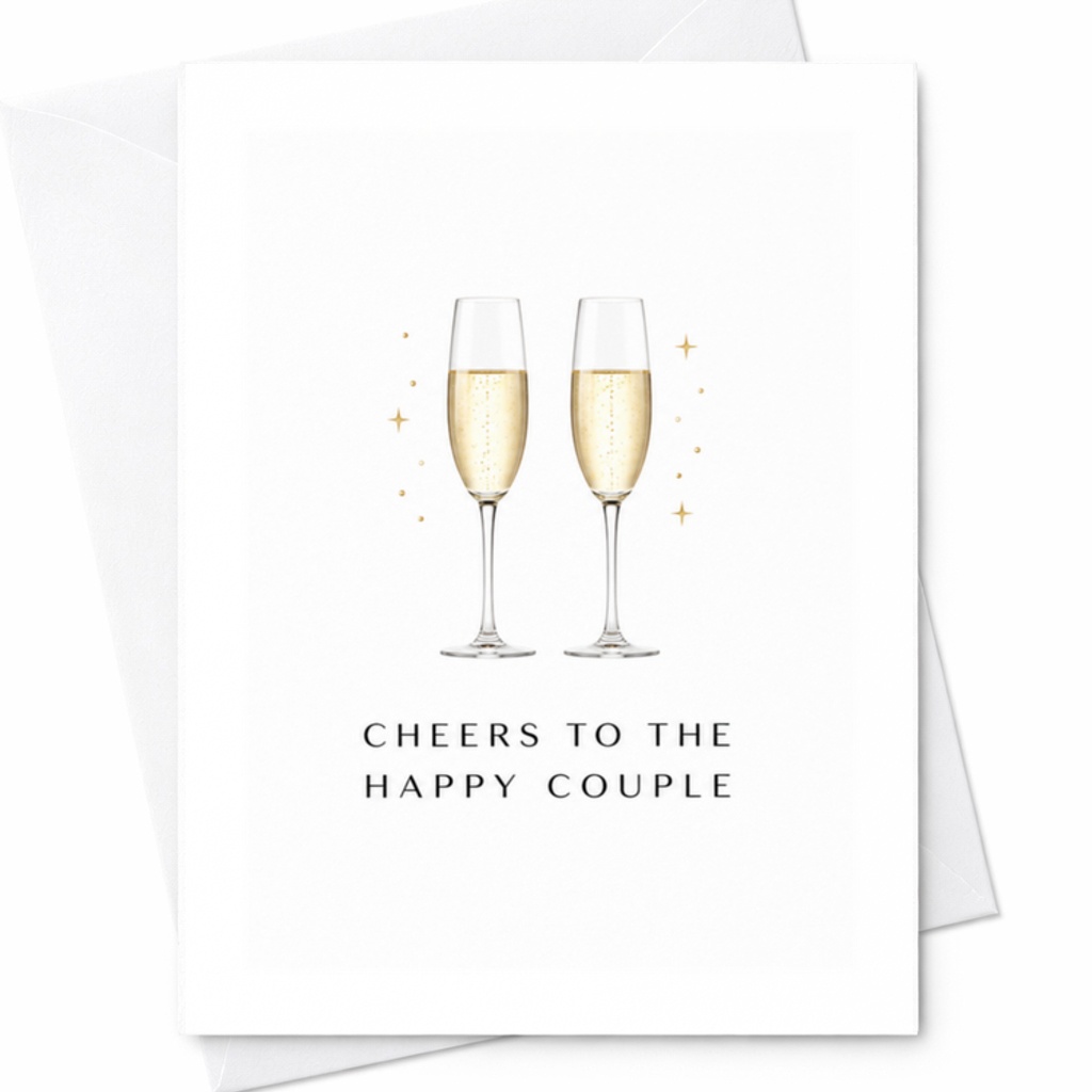 Cheers To The Happy Couple Wedding Card Champagne Glasses Celebration Newlyweds Congratulations Card For Bride And Groom C3248