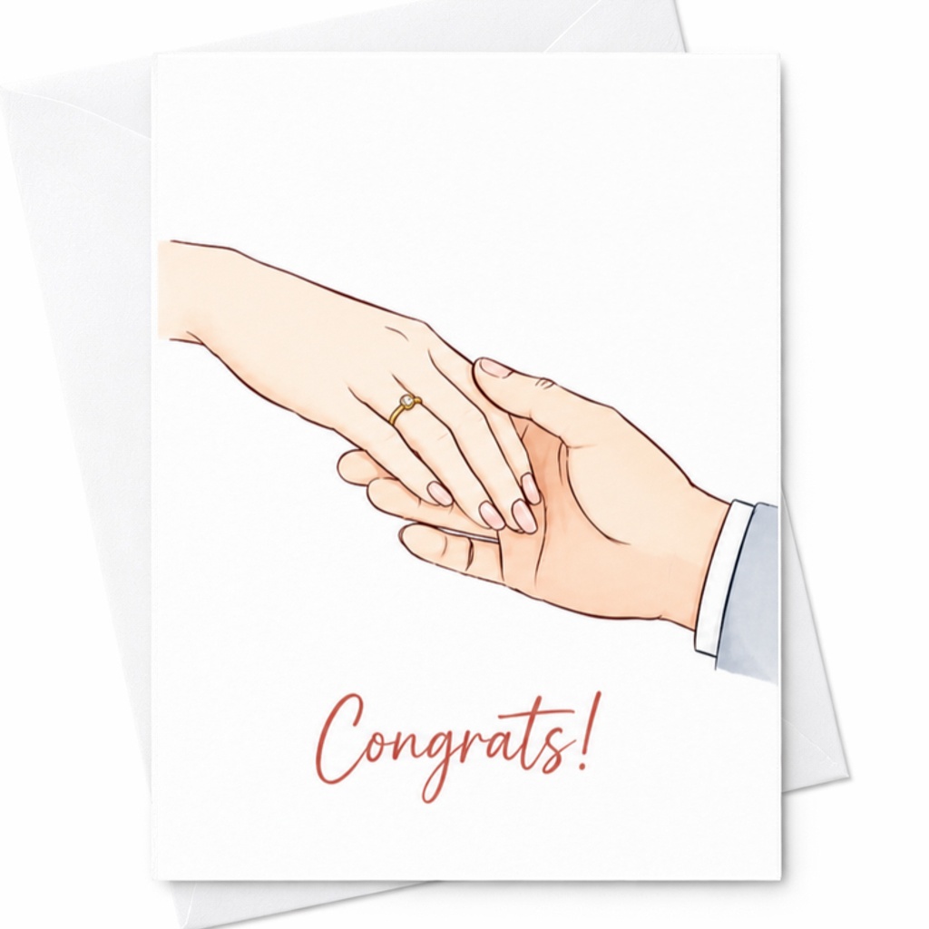 Congrats! Engagement Card Clasped Hands Ring Newly Engaged Couple Wedding Proposal Bride Groom Elegant Love Card C3272