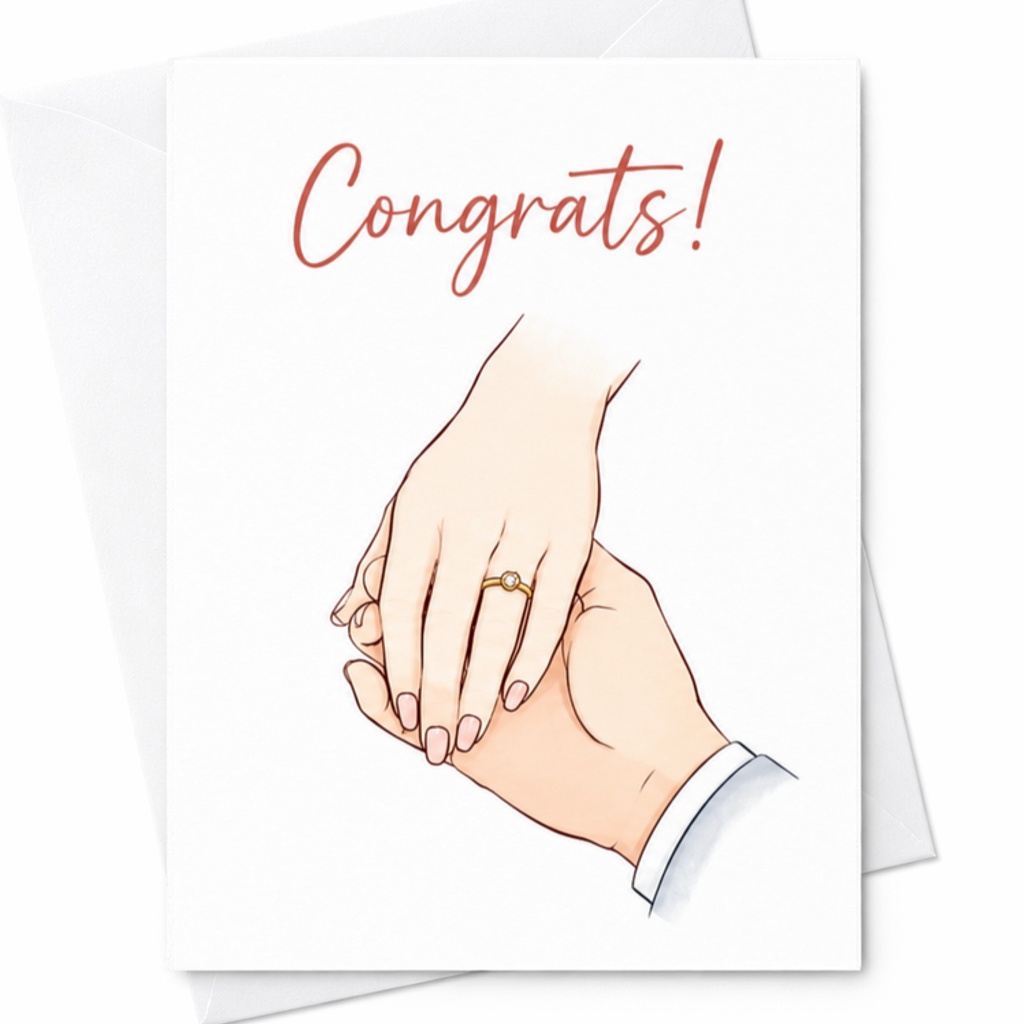 Congrats! Engagement Card Clasped Hands Ring Wedding Proposal Newly Engaged Couple Romantic Greeting Card C3273