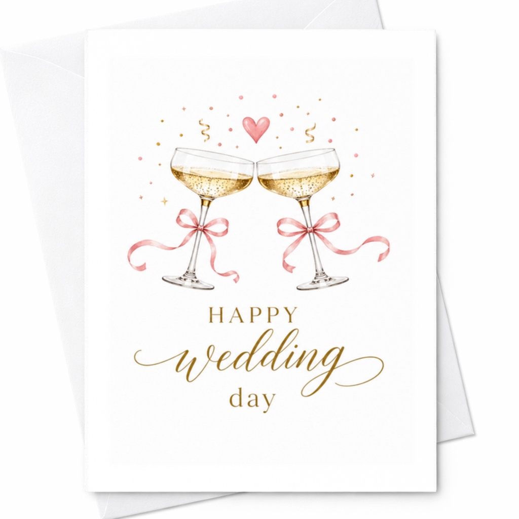 Happy Wedding Day Wedding Card Elegant Champagne Toast For Newlyweds Classic Celebration Minimalist Style With Envelope C3268
