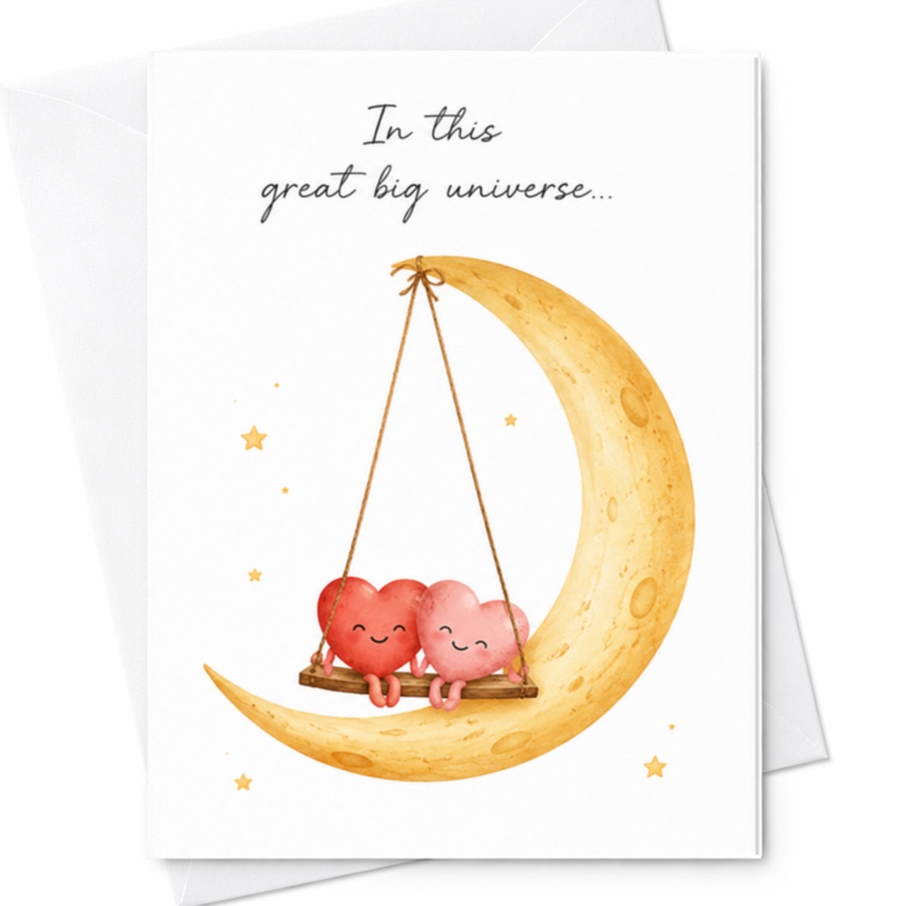 In This Great Big Universe Wedding Card Cute Hearts On Moon Romantic Greeting Card For Couple Bride Groom Love C3279