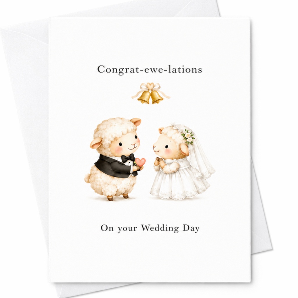Congrat-Ewe-Lations On Your Wedding Day Cute Sheep Couple Wedding Card Adorable Animal Bride Groom Card For Newlyweds C3283