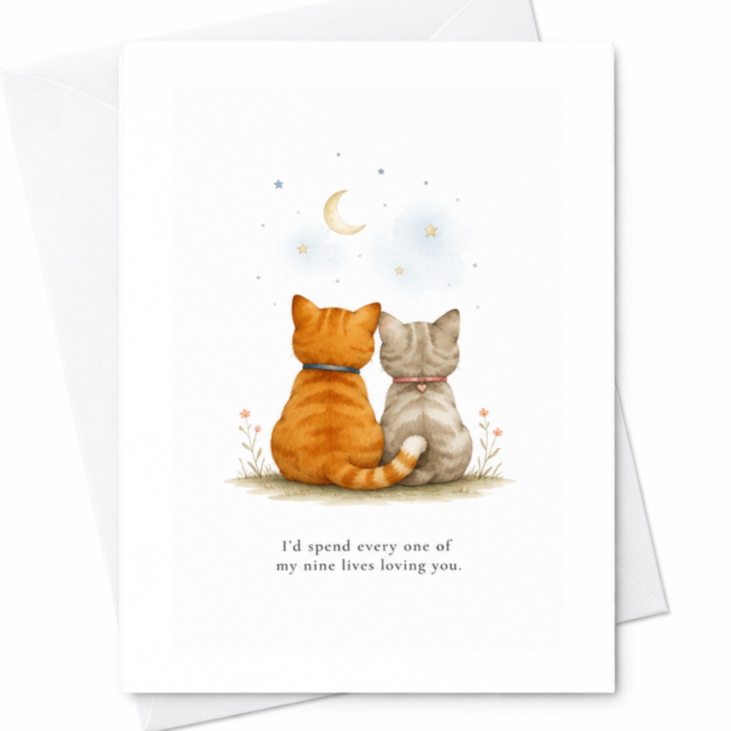 I'd Spend Every One Of My Nine Lives Loving You Anniversary Card Romantic Cats Couple Love Card Cute Animal Art For Her C3290