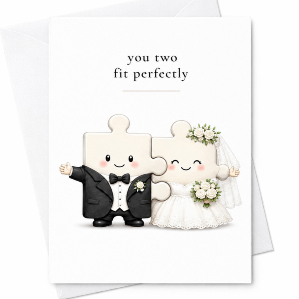 You Two Fit Perfectly Wedding Card Cute Puzzle Piece Couple Congratulations Newlyweds Bride Groom Romantic Marriage Card C3291