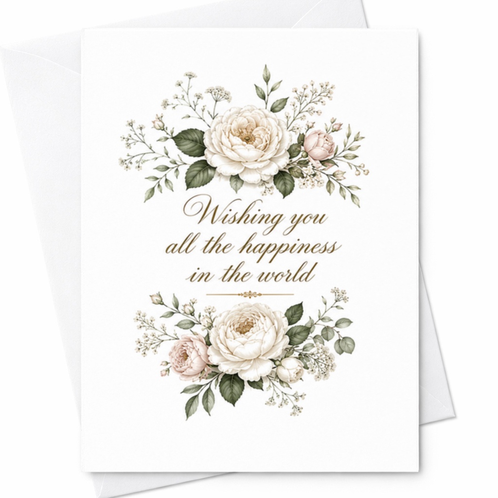 Wishing You All The Happiness In The World Wedding Card Floral Anniversary Card Romantic Greeting For Couple Elegant Keepsake C3293