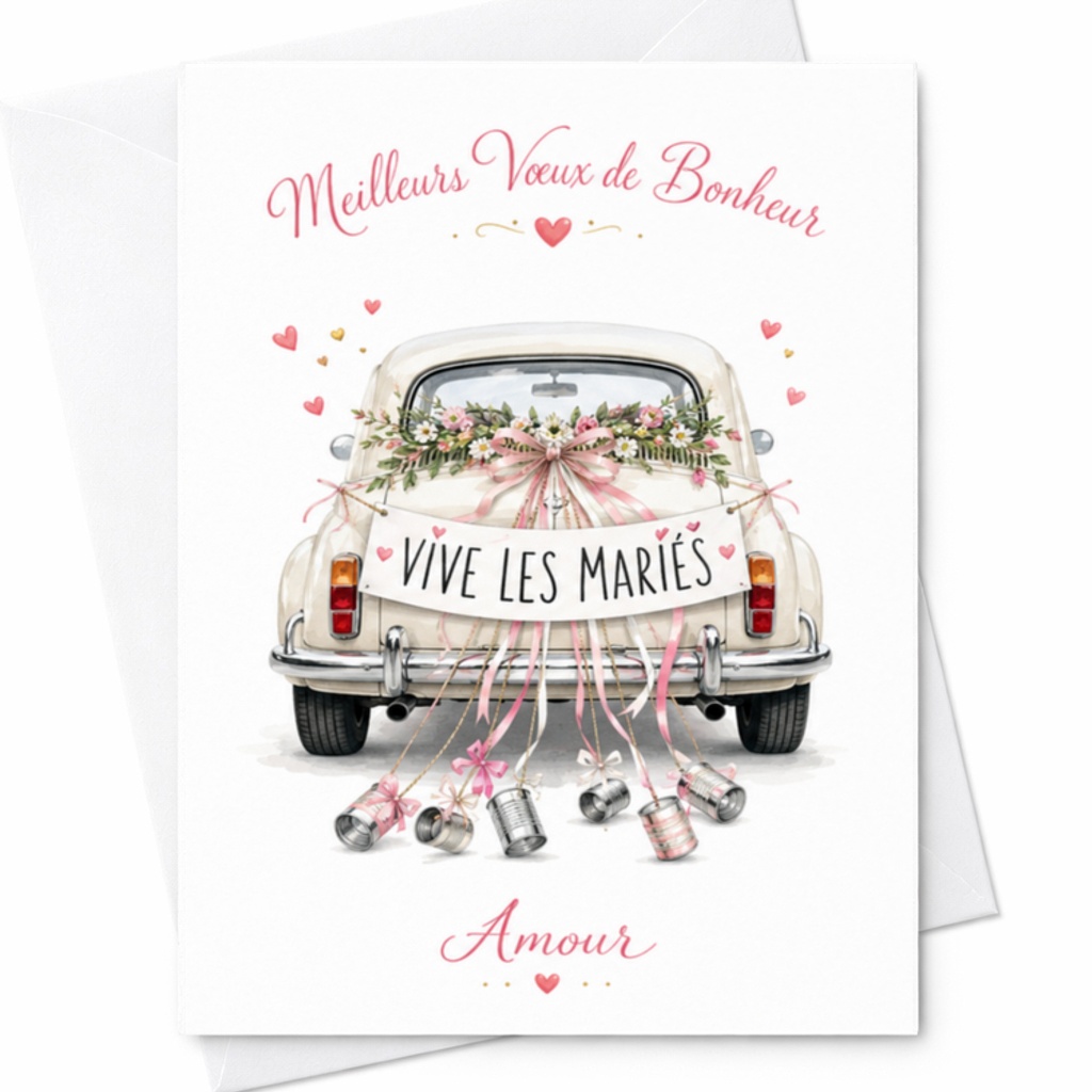 Meilleurs Vœux De Bonheur Vive Les Mariés Amour Wedding Card Just Married Congratulations French Romantic Greeting Card C3303