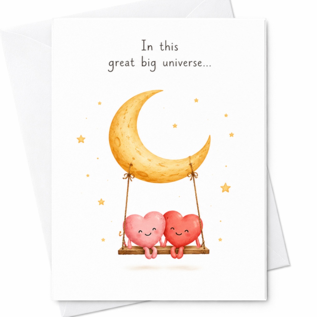 In This Great Big Universe Love Card Cute Hearts On Moon Swing Romantic Anniversary Card For Couple Sweet Greeting Card C3278